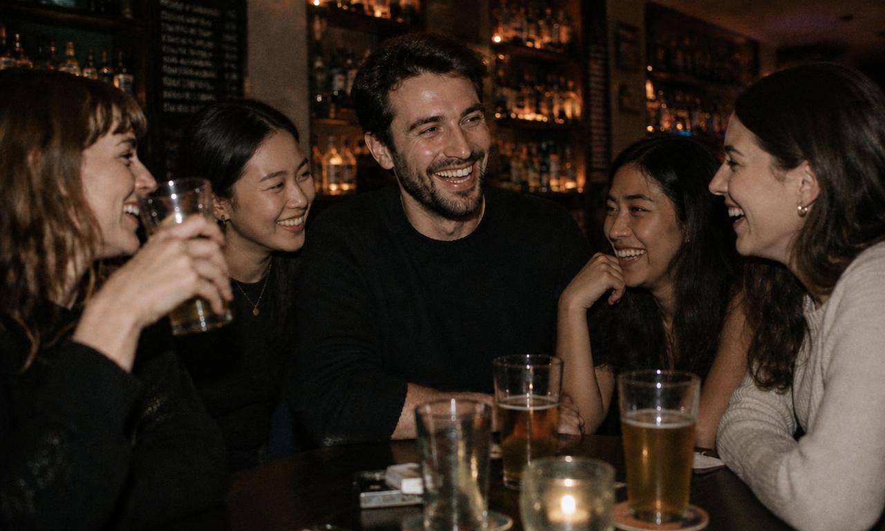 Confident man enjoying a night out with friends